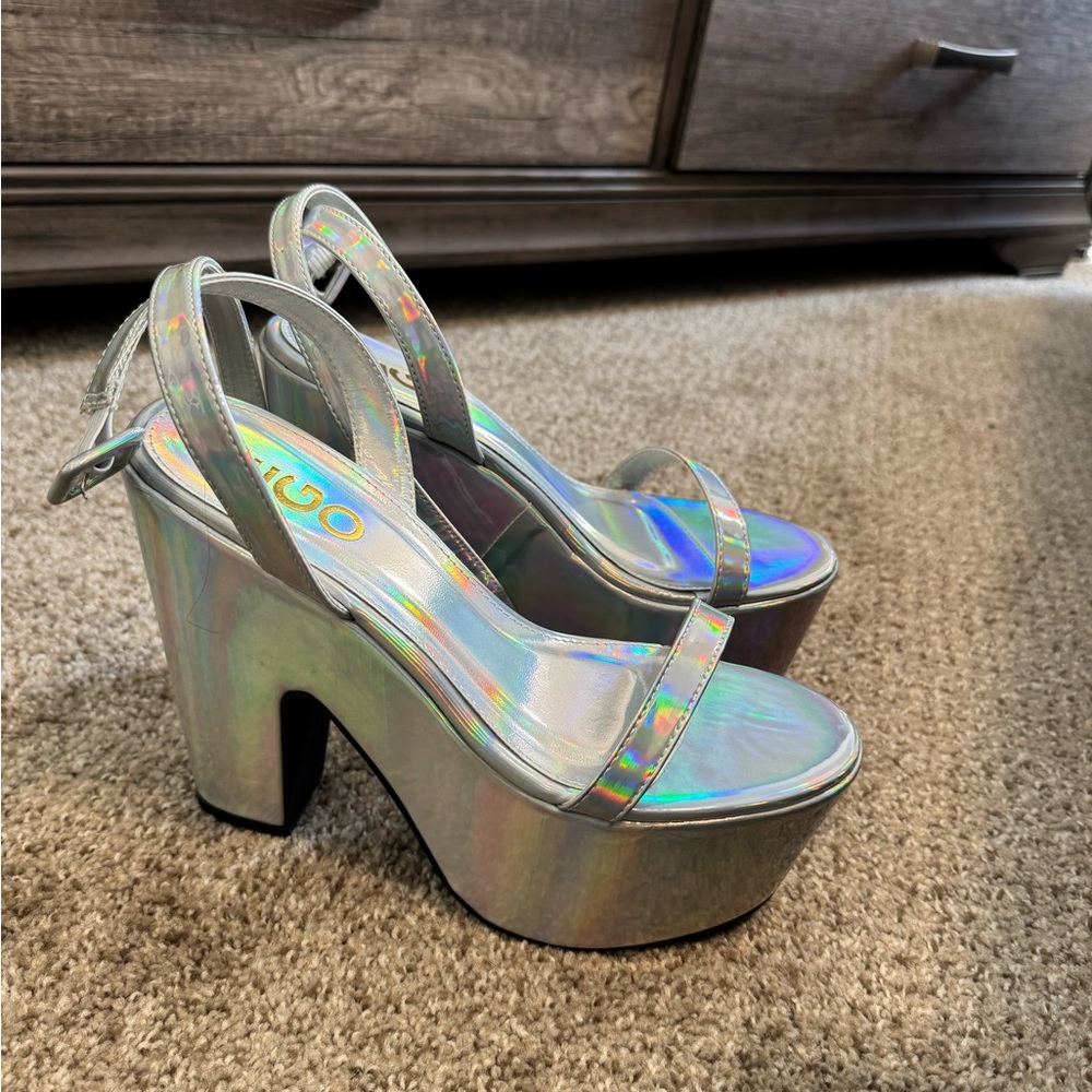 Hugo Silver Holographic Platform Heels